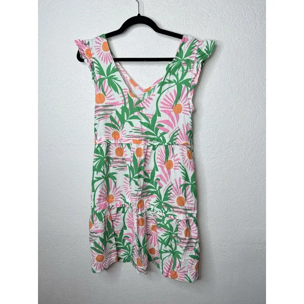 C&C California Linen Blend Dress Women’s Size X-Small Tropical Sunrise White I